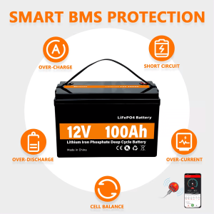 LiFePO4 saules enerģijas uzglabāšanas jauda Akumulators 12V 100Ah